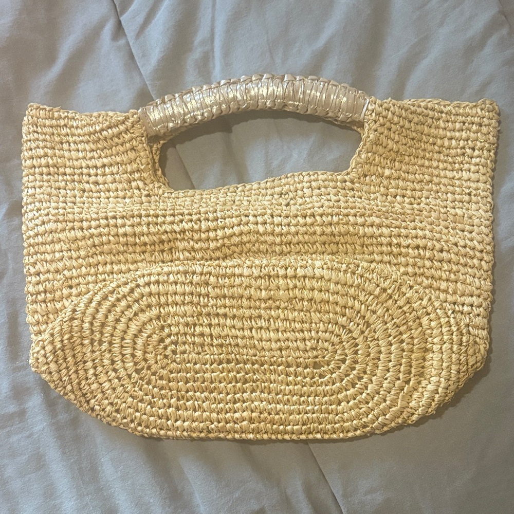 Natural Woven Tote Bag with Wrapped Handles